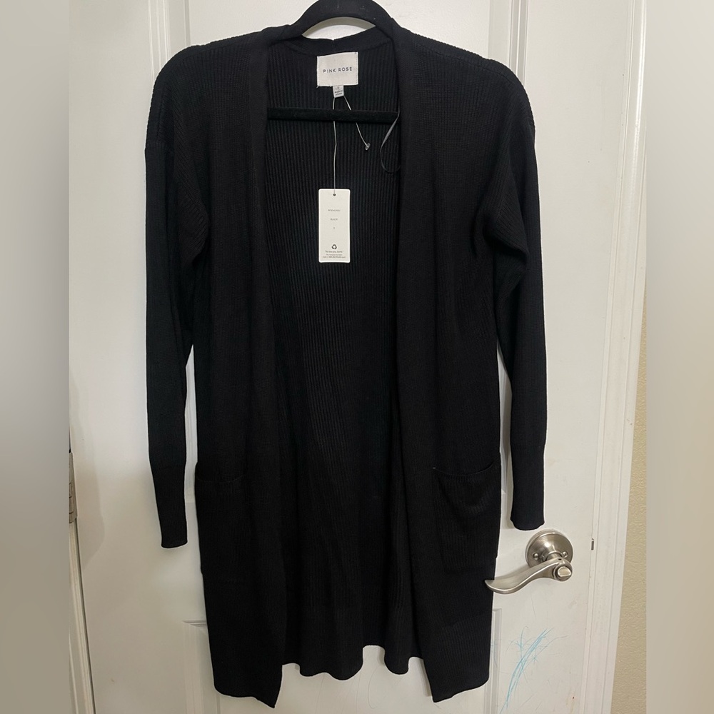 Pink Rose black ribbed cardigan